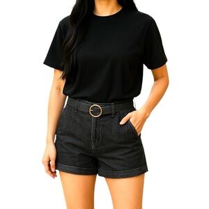 Celebrity Pink Black Gray Belted Cuffed Denim Shirt Shorts Jrs Size 5